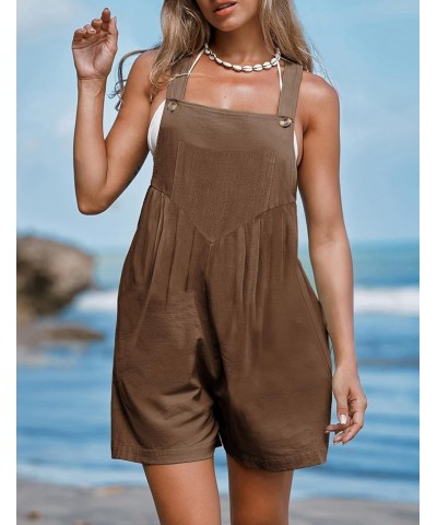 Overall Shorts for Women Summer Casual Loose Linen Short Overalls Jumpsuits Bib Rompers with Pockets Coffee $12.50 Overalls