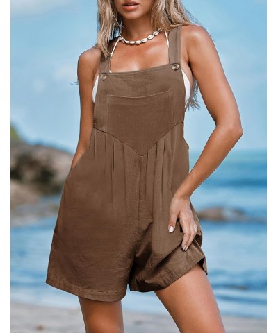 Overall Shorts for Women Summer Casual Loose Linen Short Overalls Jumpsuits Bib Rompers with Pockets Coffee $12.50 Overalls