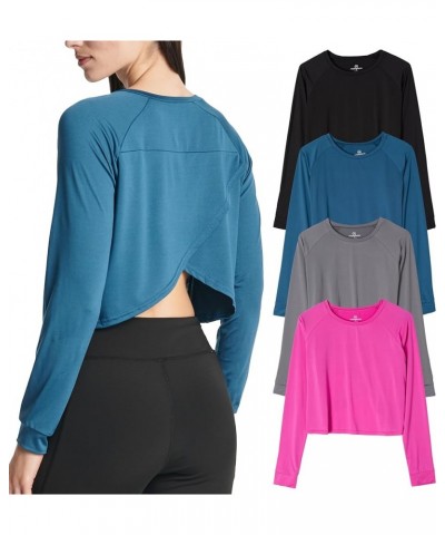 4 Pack: Women's Dry-Fit Long Sleeve Petal Back Crop Top - Athletic Cropped Tee (Available in Plus Size) plus-size Set 4 $26.0...