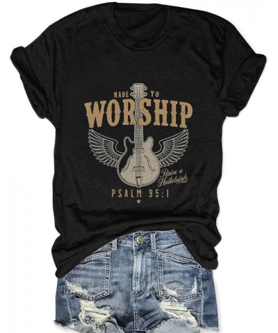 Women Nashville Shirts Vintage Guitar Graphic Tees Short Sleeve Tennessee Country Concert Outfit Tops Black $8.84 T-Shirts