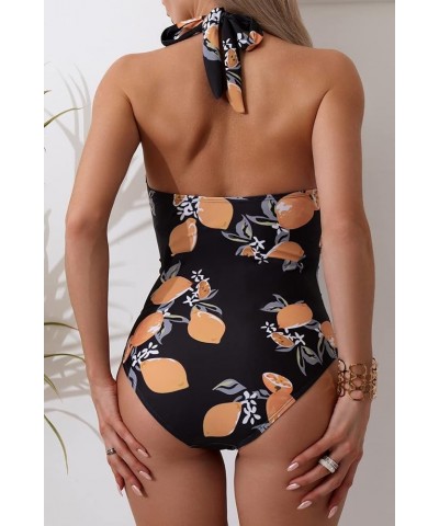 Women's One Piece Swimsuits Tummy Control Halter Slimming Bathing Suit Plunge 1 Piece Swimsuit for Woman Black, Orange, Yello...