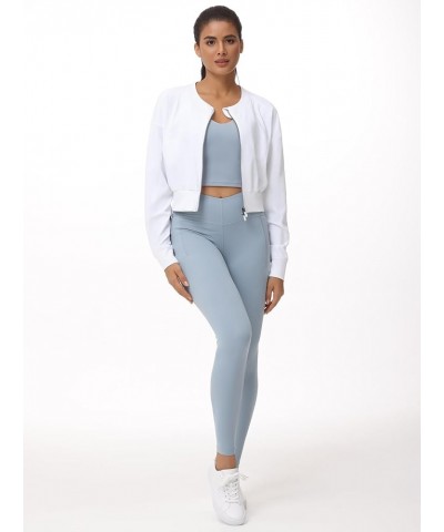 Women's Cropped Jackets Full Zip Long Sleeve Ribbed Workout Sweatshirts Lightweight Casual Tops White $19.88 Jackets