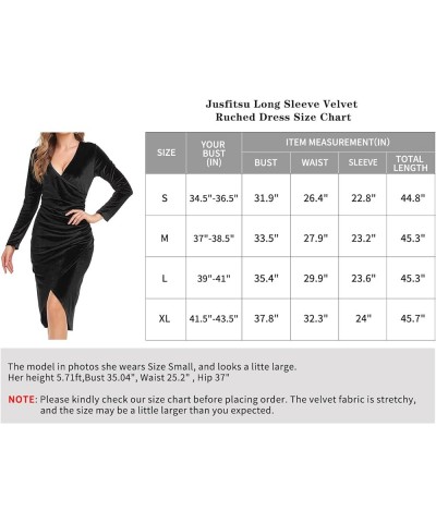 Women's Sexy Velvet Long Sleeve Dress Wrap V Neck Ruched Bodycon Split Cocktail Party Midi Dress Black $20.50 Dresses