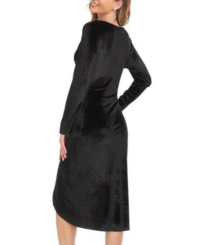 Women's Sexy Velvet Long Sleeve Dress Wrap V Neck Ruched Bodycon Split Cocktail Party Midi Dress Black $20.50 Dresses