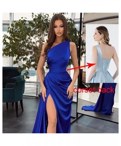 Women's One Shoulder Mermaid Prom Dress with Slit Satin Bridesmaid Dresses Long Ruched Formal Evening Gown Hot Pink $29.72 Dr...