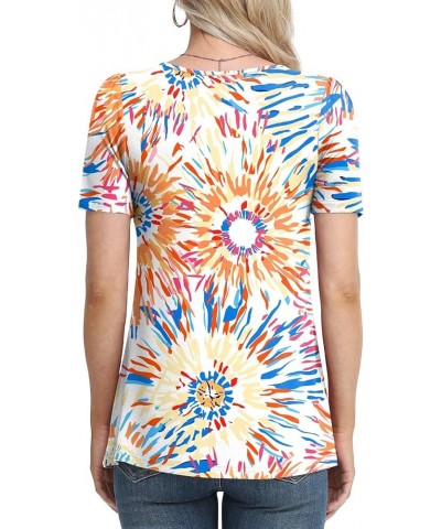 Women's 2024 Summer Short Sleeve Tunic Tops Casual Loose V Neck Comfy T-shirts Blouse For Leggings Colorful Fireworks $12.00 ...