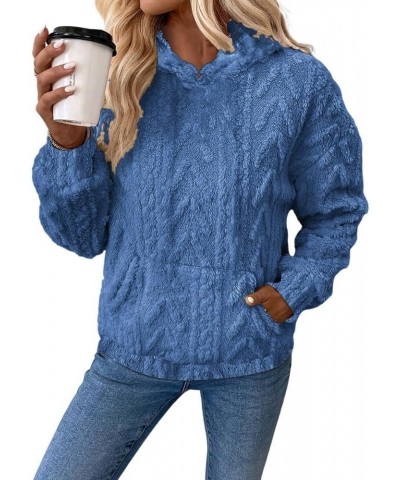 Women's 2023 Winter Solid Fuzzy Fleece Lined Long Sleeve Hoodies Flannel Thermal Pullover Sherpa Tops with Pockets Colorblue ...