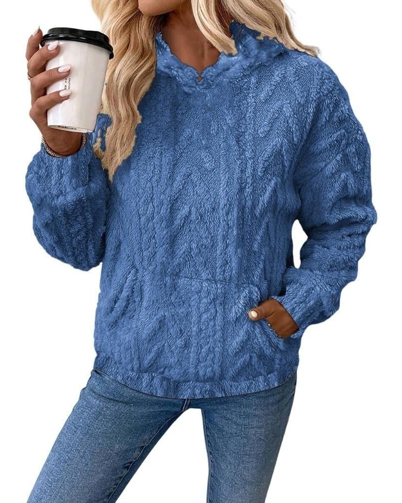 Women's 2023 Winter Solid Fuzzy Fleece Lined Long Sleeve Hoodies Flannel Thermal Pullover Sherpa Tops with Pockets Colorblue ...