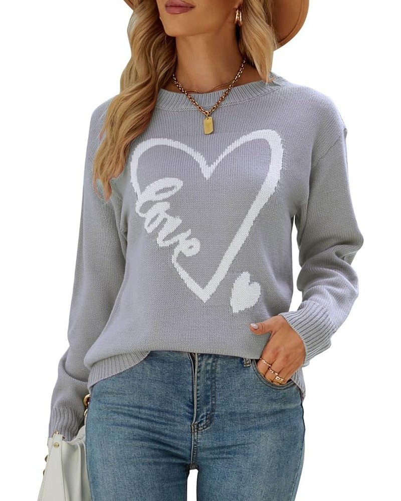 Women's Pullover Sweaters Long Sleeve Crewneck Cute Heart Knitted Casual Sweater Grey 231 $18.06 Sweaters