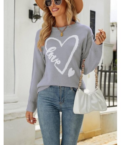 Women's Pullover Sweaters Long Sleeve Crewneck Cute Heart Knitted Casual Sweater Grey 231 $18.06 Sweaters