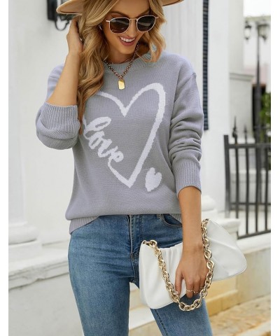 Women's Pullover Sweaters Long Sleeve Crewneck Cute Heart Knitted Casual Sweater Grey 231 $18.06 Sweaters