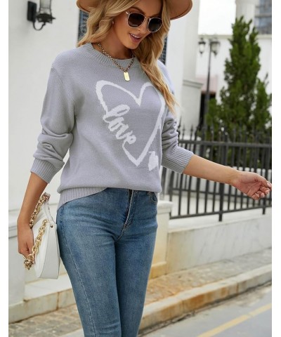 Women's Pullover Sweaters Long Sleeve Crewneck Cute Heart Knitted Casual Sweater Grey 231 $18.06 Sweaters