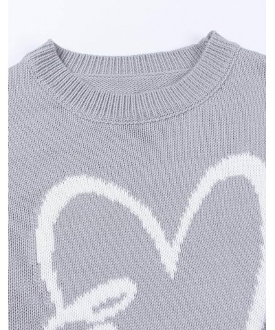 Women's Pullover Sweaters Long Sleeve Crewneck Cute Heart Knitted Casual Sweater Grey 231 $18.06 Sweaters