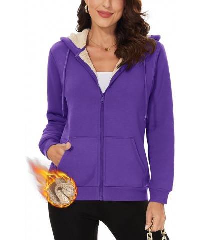 Women's Zip Up Hoodies Sherpa Fleece Lined Jacket for Women Winter Long Sleeve Sweatshirt with Pockets Purple $28.49 Jackets