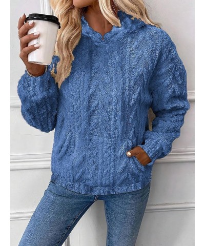 Women's 2023 Winter Solid Fuzzy Fleece Lined Long Sleeve Hoodies Flannel Thermal Pullover Sherpa Tops with Pockets Colorblue ...