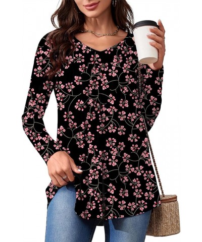 Womens Long Sleeve Tunic Tops V Neck Casual Dressy T Shirts Loose Fit Wear with Leggings Blouses Fall Tops for Women Black Sh...