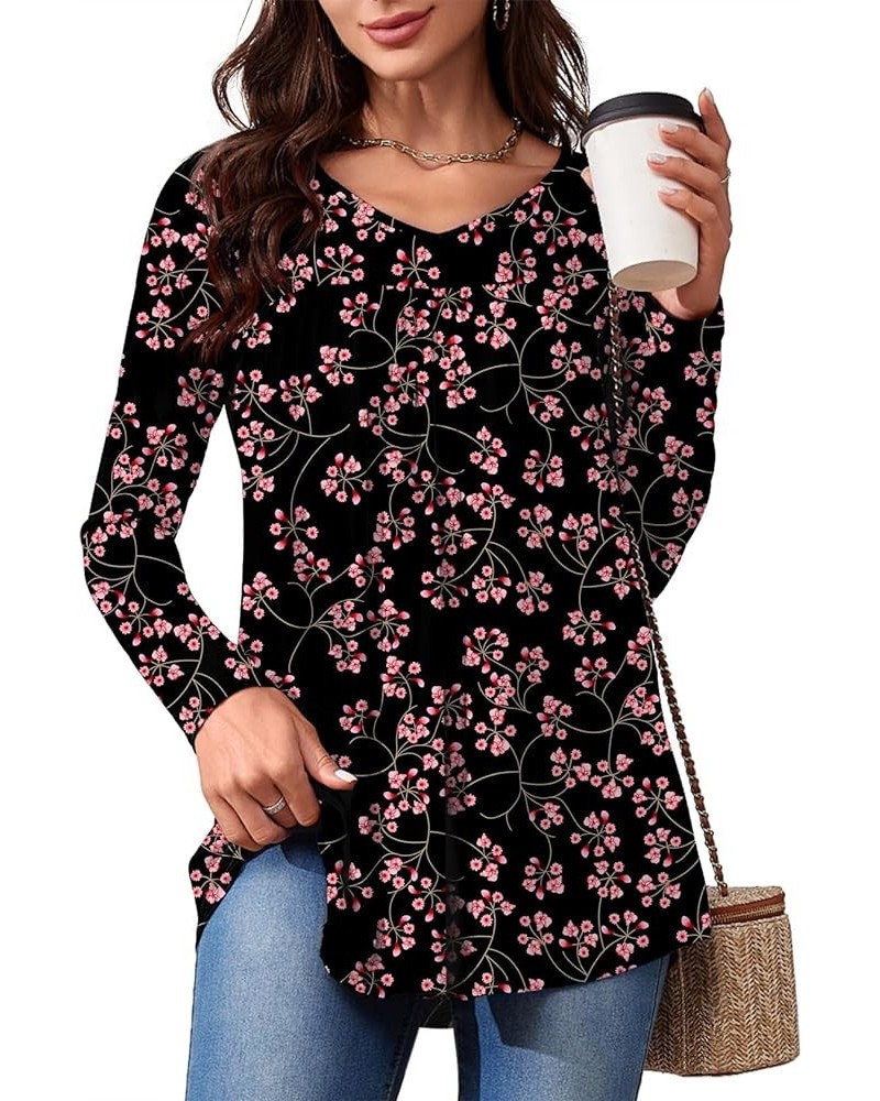 Womens Long Sleeve Tunic Tops V Neck Casual Dressy T Shirts Loose Fit Wear with Leggings Blouses Fall Tops for Women Black Sh...