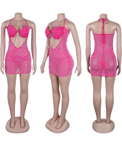 Women Rhinestone Birthday Party Dresses Sexy Club Night Outfits I Pink $27.81 Others