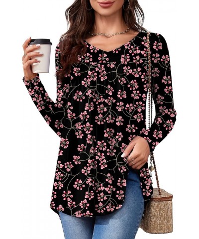 Womens Long Sleeve Tunic Tops V Neck Casual Dressy T Shirts Loose Fit Wear with Leggings Blouses Fall Tops for Women Black Sh...