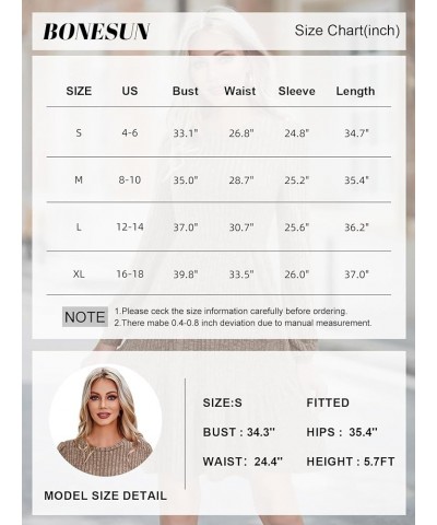 Women's Long Sleeve Knit Sweater Dress Casual Crewneck Knee Length Babydoll Dresses with Pockets 2024 Khaki $21.99 Dresses