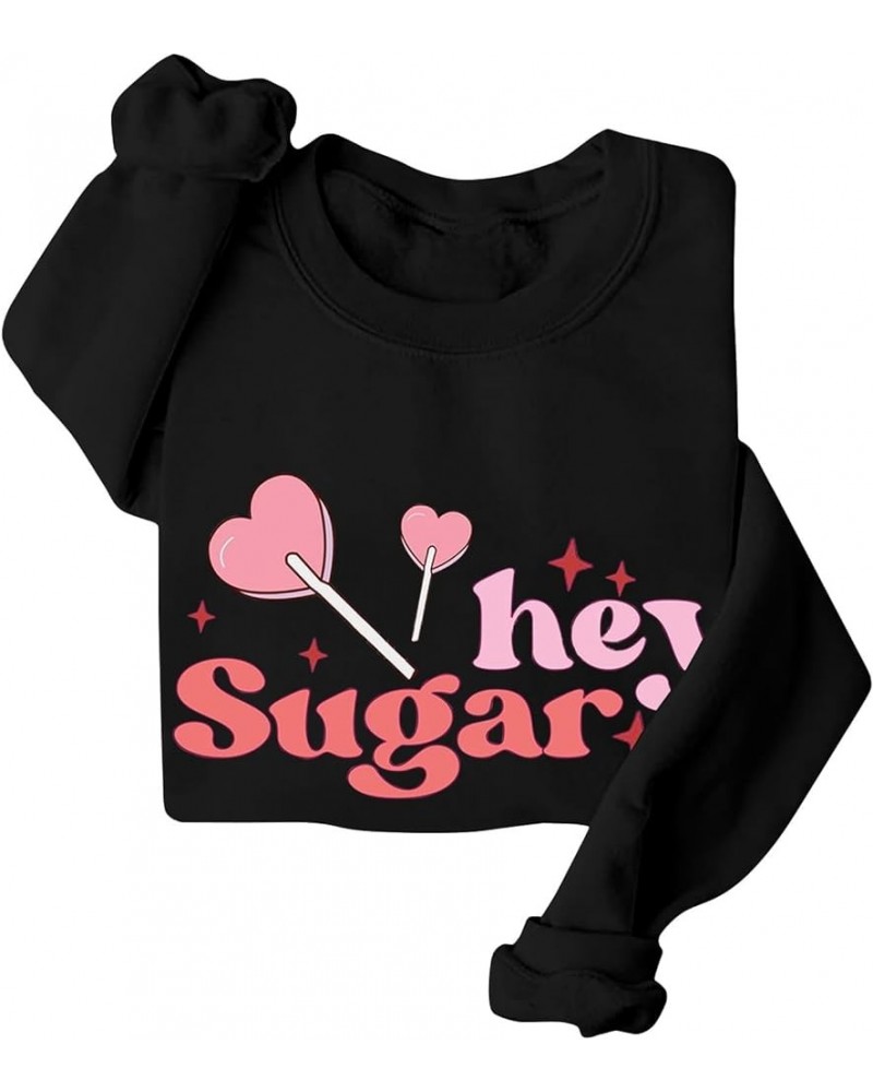 Women Valentine's Day Sweatshirts Crewneck Blouses Casual Pullover Tops Printed Love Heart Graphic Long Sleeve Shirts 3-black...