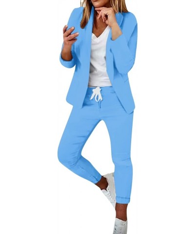 Women Two Piece Outfits Business Casual Solid Open Front Blazer Jacket and Pencil Pants Elegant Office Work Suits Set A1-blue...