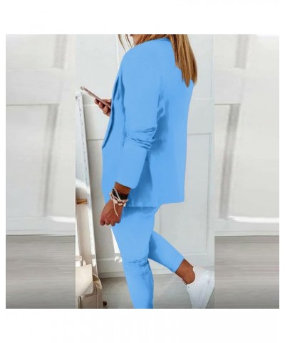 Women Two Piece Outfits Business Casual Solid Open Front Blazer Jacket and Pencil Pants Elegant Office Work Suits Set A1-blue...