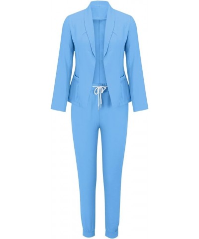 Women Two Piece Outfits Business Casual Solid Open Front Blazer Jacket and Pencil Pants Elegant Office Work Suits Set A1-blue...