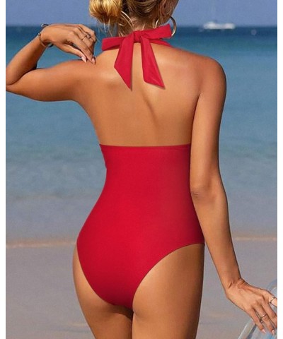 Women Sexy Halter 1 Piece Swimsuit Slimming Tummy Control Bathing Suits 1 Red $20.99 Swimsuits