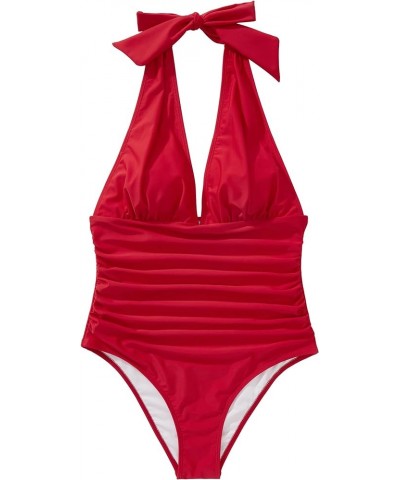 Women Sexy Halter 1 Piece Swimsuit Slimming Tummy Control Bathing Suits 1 Red $20.99 Swimsuits