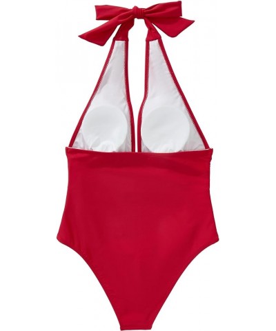 Women Sexy Halter 1 Piece Swimsuit Slimming Tummy Control Bathing Suits 1 Red $20.99 Swimsuits