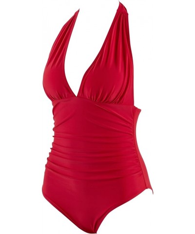 Women Sexy Halter 1 Piece Swimsuit Slimming Tummy Control Bathing Suits 1 Red $20.99 Swimsuits