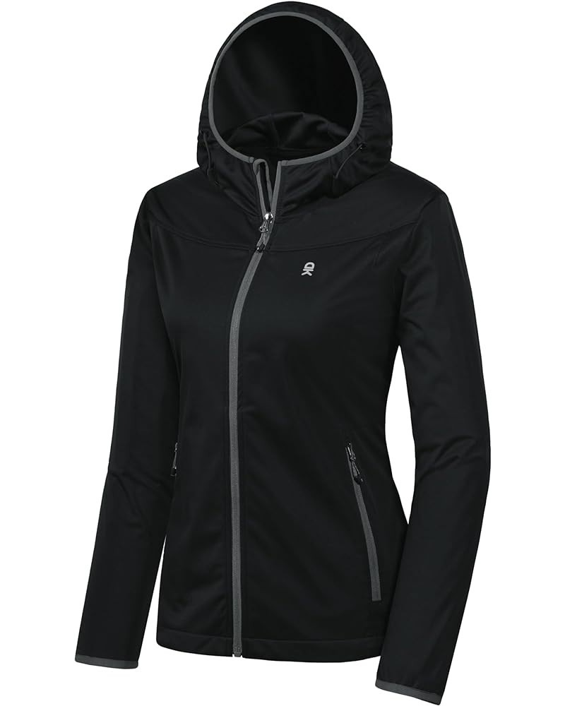 Women's Lightweight Hooded Softshell Jacket for Running Travel Hiking, Windproof, Water Repellent Black $25.48 Jackets