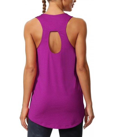 Workout Long Tank Tops for Women Plus Size Loose Fit Athletic Exercise Gym Muscle Sleeveless Shirts Tops Backless-heather Pur...