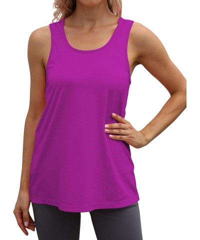 Workout Long Tank Tops for Women Plus Size Loose Fit Athletic Exercise Gym Muscle Sleeveless Shirts Tops Backless-heather Pur...