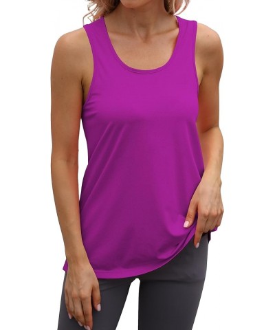 Workout Long Tank Tops for Women Plus Size Loose Fit Athletic Exercise Gym Muscle Sleeveless Shirts Tops Backless-heather Pur...