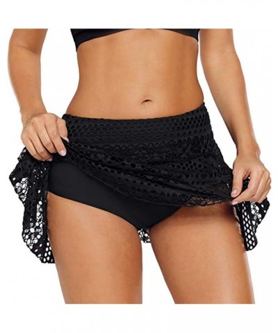 Womens Swim Skirt Lace Crochet Skort Bikini Bottom Swimsuit Short Skort Swimdress Bottom with Brief Solid Swim Short Black $6...