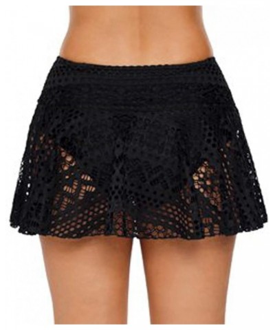 Womens Swim Skirt Lace Crochet Skort Bikini Bottom Swimsuit Short Skort Swimdress Bottom with Brief Solid Swim Short Black $6...