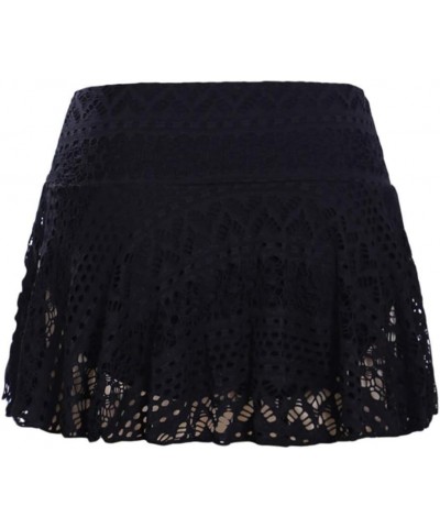 Womens Swim Skirt Lace Crochet Skort Bikini Bottom Swimsuit Short Skort Swimdress Bottom with Brief Solid Swim Short Black $6...