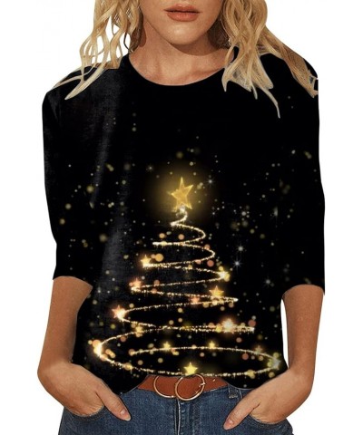 Christmas Shirts for Women Cute Graphic Tees 3/4 Sleeve O Neck Plus Size Tops Dressy Casual Blouses Winter Clothes D-black $6...