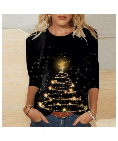 Christmas Shirts for Women Cute Graphic Tees 3/4 Sleeve O Neck Plus Size Tops Dressy Casual Blouses Winter Clothes D-black $6...