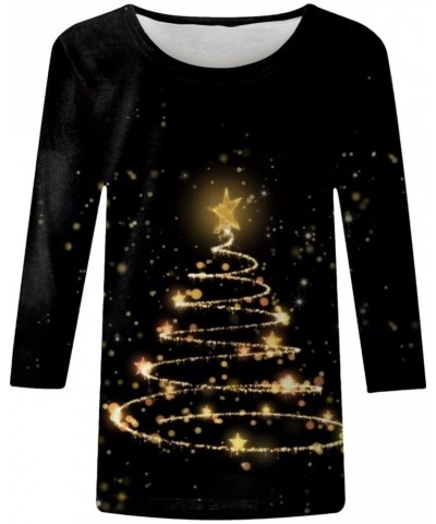 Christmas Shirts for Women Cute Graphic Tees 3/4 Sleeve O Neck Plus Size Tops Dressy Casual Blouses Winter Clothes D-black $6...