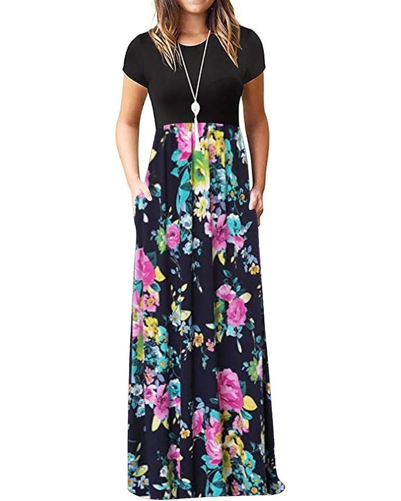 Maxi Dresses for Women,Women's Casual Summer Short Sleeve Cold Shoulder Boho Floral Long Beach Sundress with Pockets C-ab-pin...