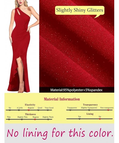 Womens Formal Ruched Ruffle One Shoulder Slit Cutout Evening Gown Fitted Wedding Maxi Long Dress Sparkly Red $34.08 Dresses