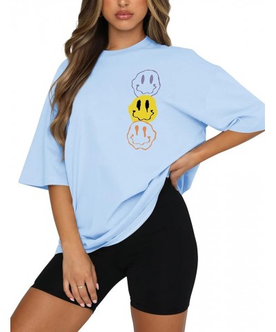 Women Florida Letter Graphic Oversized Tee Shirt Drop Shoulder Loose Fit Preppy Short Sleeve T-Shirt Top Casual Y-sky Blue $1...