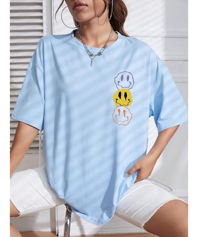 Women Florida Letter Graphic Oversized Tee Shirt Drop Shoulder Loose Fit Preppy Short Sleeve T-Shirt Top Casual Y-sky Blue $1...