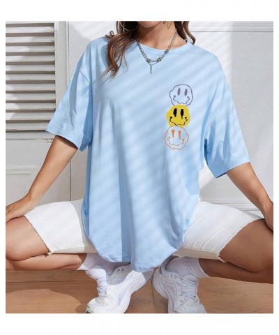 Women Florida Letter Graphic Oversized Tee Shirt Drop Shoulder Loose Fit Preppy Short Sleeve T-Shirt Top Casual Y-sky Blue $1...