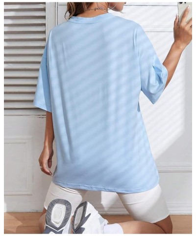 Women Florida Letter Graphic Oversized Tee Shirt Drop Shoulder Loose Fit Preppy Short Sleeve T-Shirt Top Casual Y-sky Blue $1...