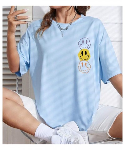 Women Florida Letter Graphic Oversized Tee Shirt Drop Shoulder Loose Fit Preppy Short Sleeve T-Shirt Top Casual Y-sky Blue $1...