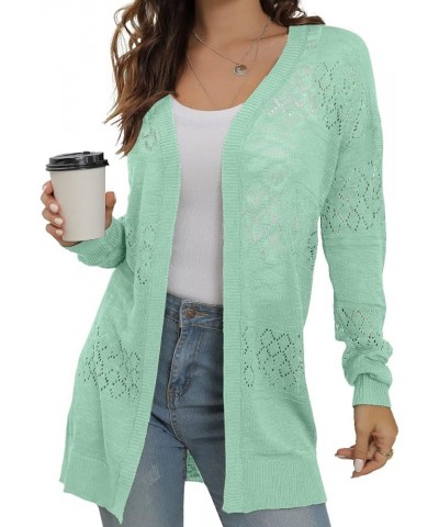 Casual Lightweight Long Sleeve Cardigan Loose Soft Drape Open Front Crochet Sweater Sun Protection Coverups Light Green $20.3...